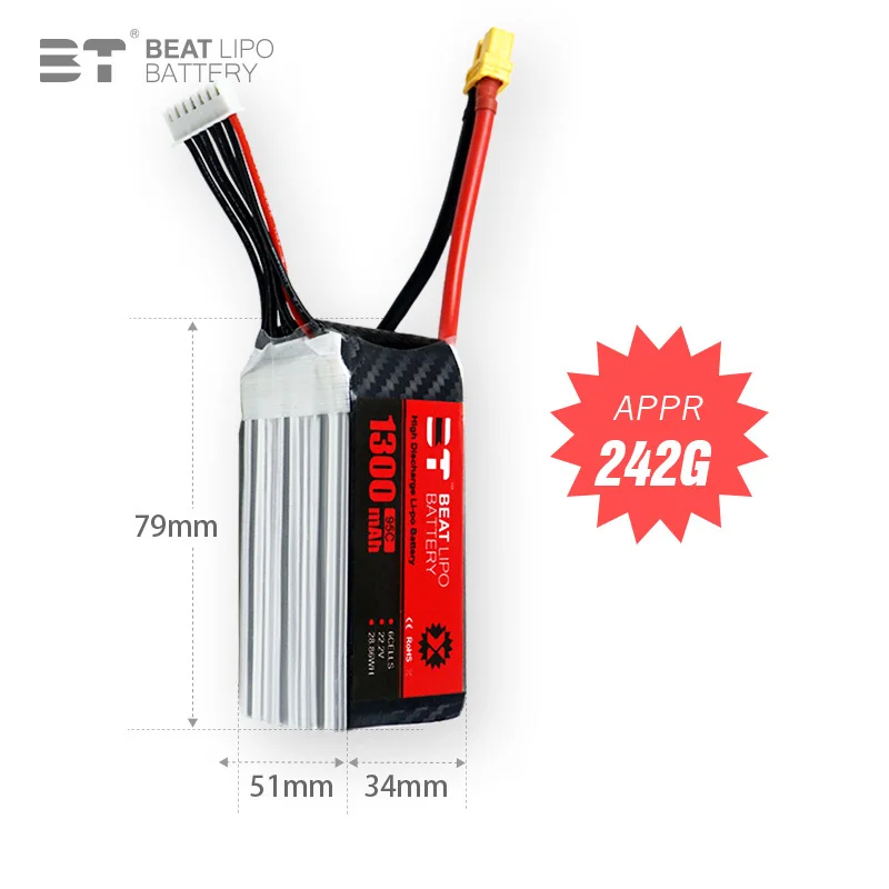 Upgrade 6s 22.2V 1300mAh 95C LiPo Battery For RC Helicopter Quadcopter FPV Racing Drone Parts 22.2v Drones Battery With XT60