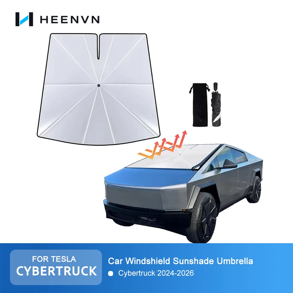 Heenvn Für Tesla Cybertruck 2024-2026 Auto-Windschutzscheiben-Sonnenschutz Schirm Faltbarer Sonnenschutz Reflektiert UV-Innenzubehör