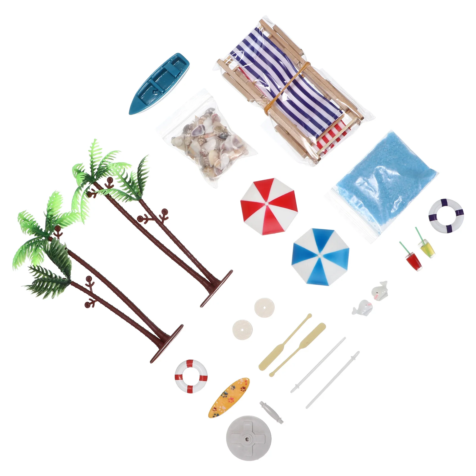

18Pcs Set of Mini Beach Decor Resin Ornament for Fairy Garden DIY Craft Summer Style Micro Landscape Accessories
