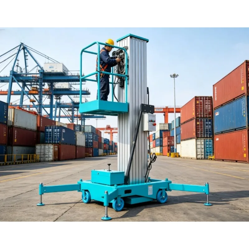 8m 10m 12m Dual Mast Aluminum Alloy Vertical Lift, Mobile Vertical Mast Man Lift 250kg Portable Aluminum Mast Lifting Platform