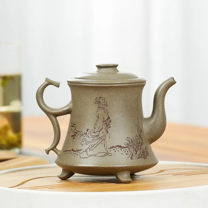 High Quality Boutique Creative Yixing Purple Clay Teapot Famous Handmade Ore Crabshell Green Thousand Autumn Lettering Tea Set