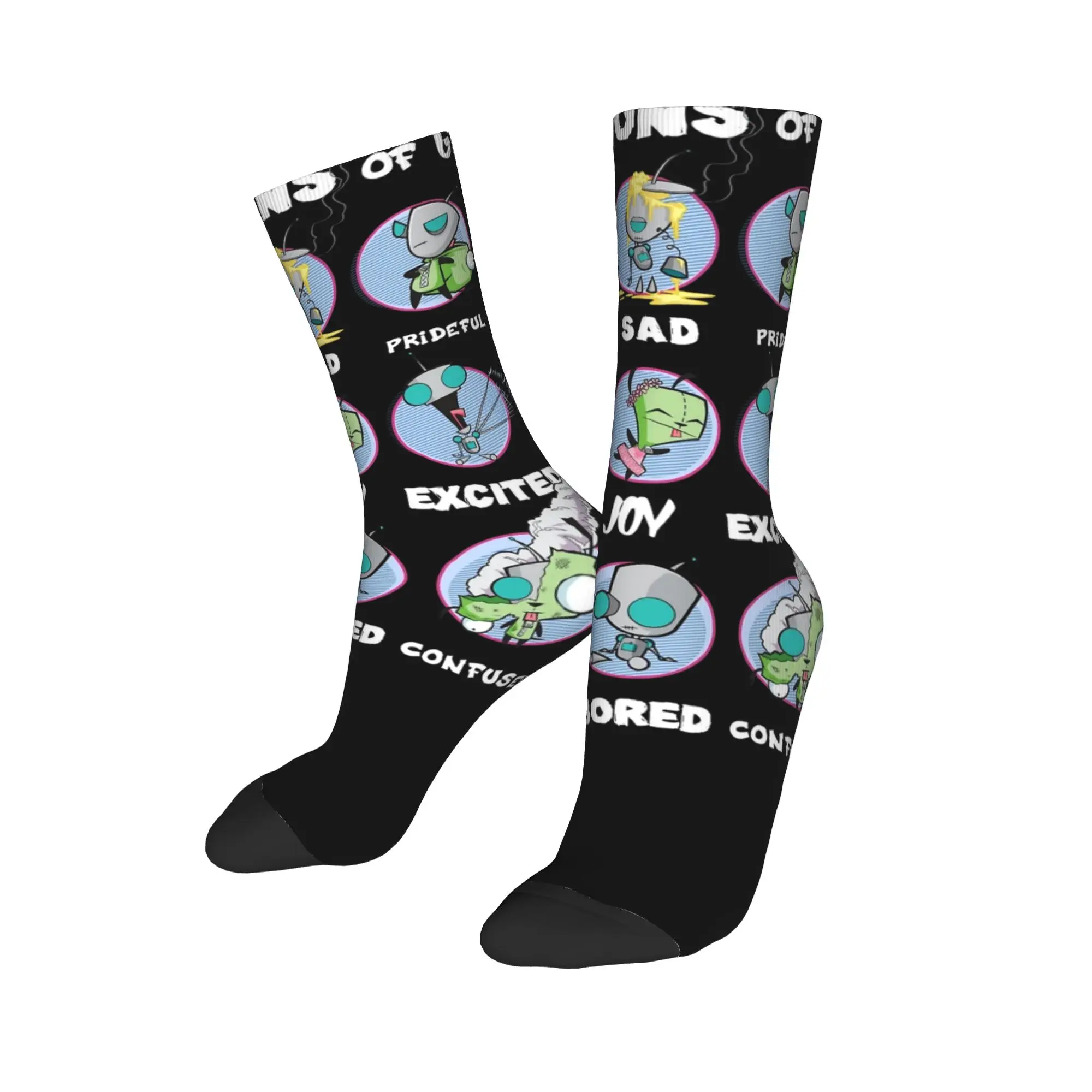 Retro Invader Zim The Many Emotions of GIR Robot Football Socks  Polyester Long Socks for Women Men Breathable