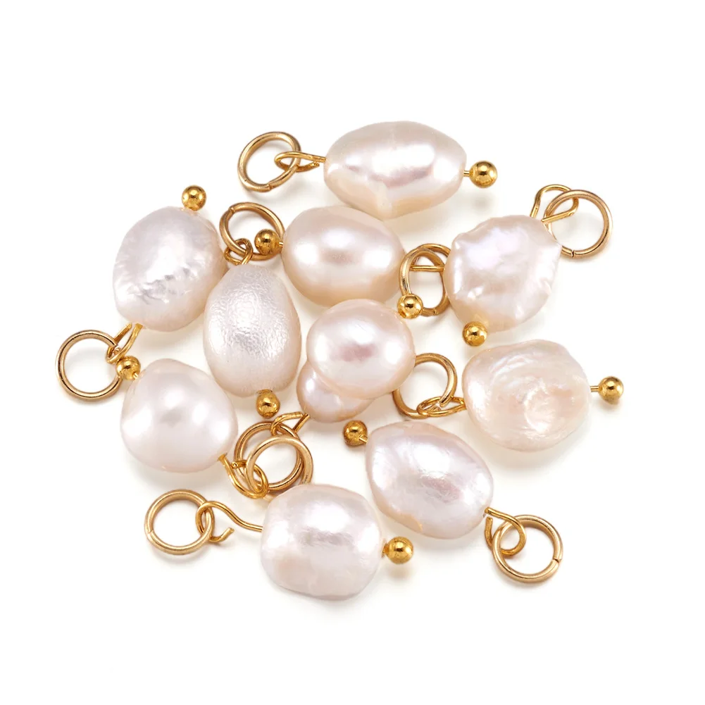

10pcs Natural Cultured Freshwater Pearl Charms with 304 Stainless Steel Jump Ring for Women Necklace Earrings Diy Jewelry Making