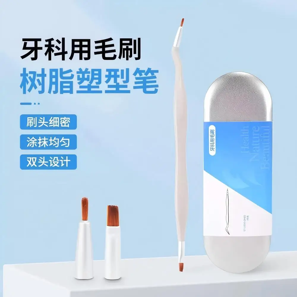Dental Resin Brush Pen with Replaceable Straight Curved Head Mini Micro Brush Handle Professional Dentist Clinic Lab Tool