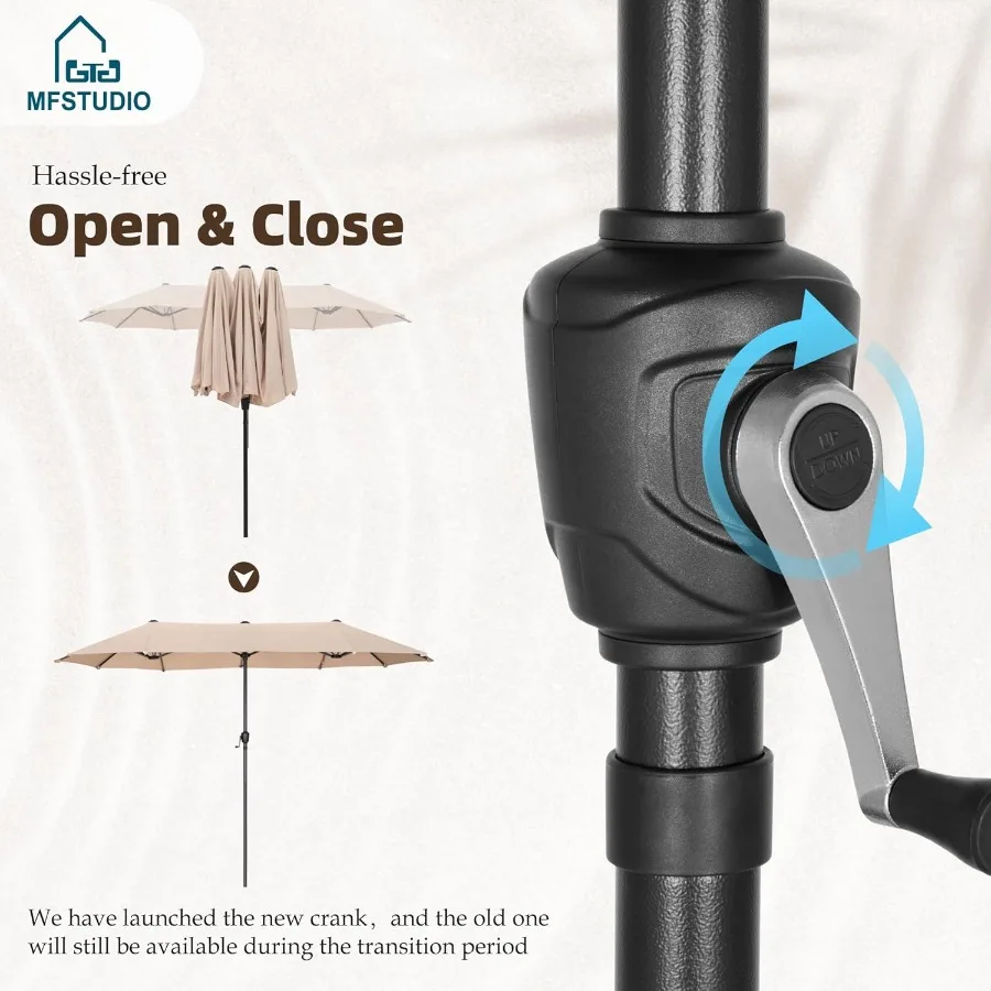 13 ft Outdoor Patio Umbrella Large Rectangular Double Sided Market Table Twin Umbrellas with Crank Handle for Deck Pool Beige P