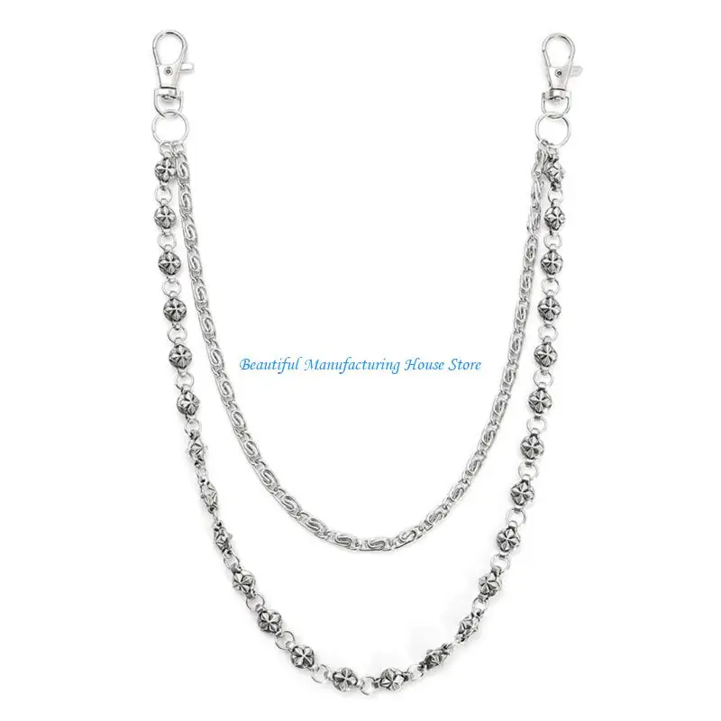 

E56A Customizable Punk Jeans Chain Alloy Iron Double Layer Waist Chain Handmade Hip Hop Fashion Clothes Accessory