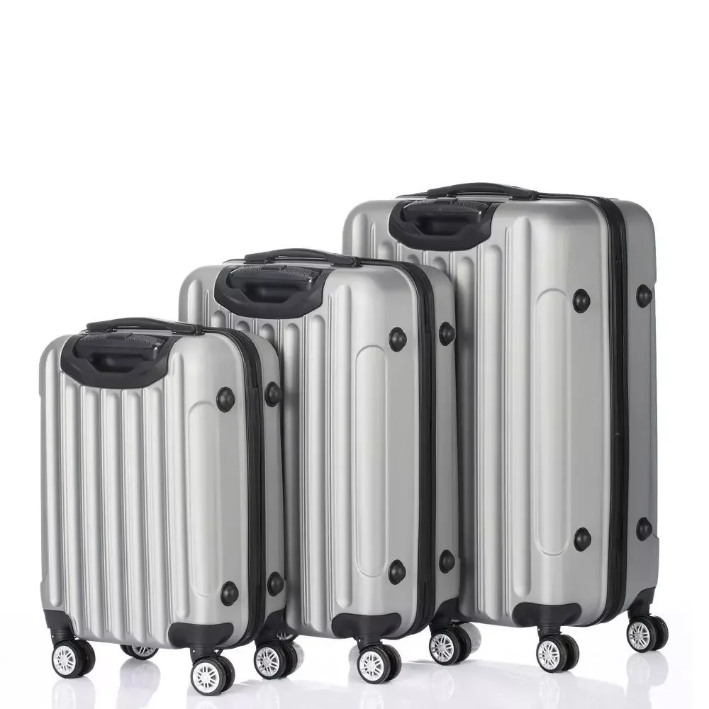 US- 3PCS Luggage Travel Set Bag ABS Trolley Hard Shell Suitcase w/TSA lock Gray New