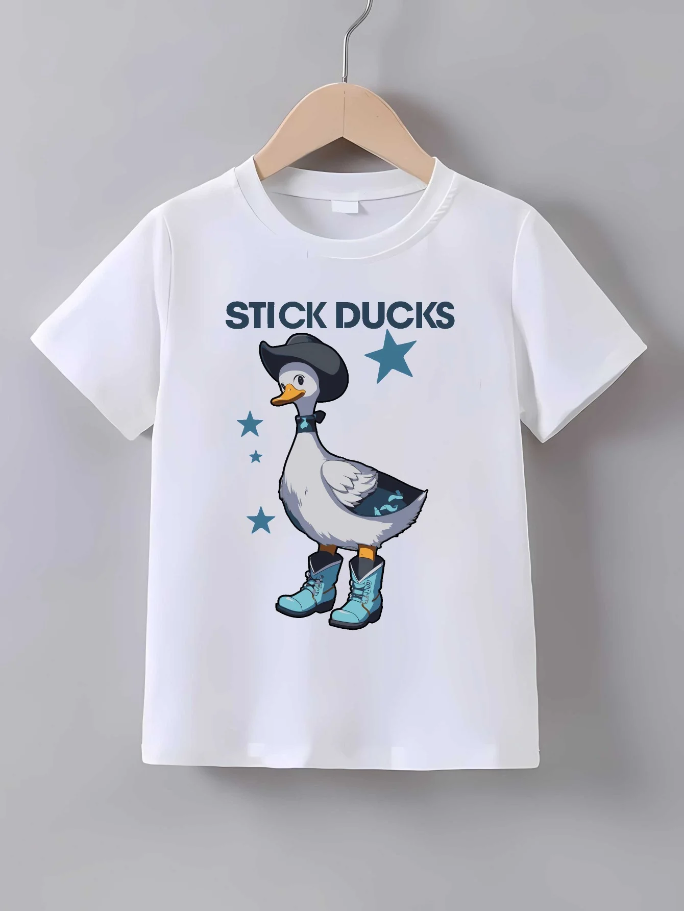Kids Family Matching T Shirt Cowboy Duck Stick Ducks Cartoon Print Short Sleeve Cotton Tops For Boys Girls Daily Casual Outfit