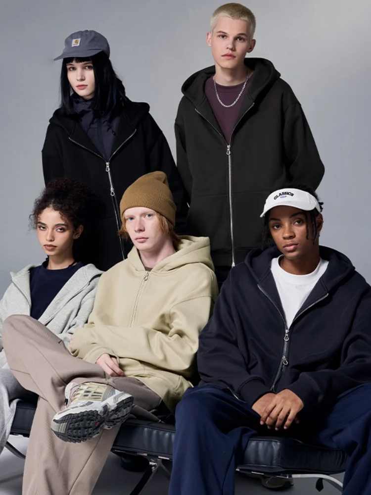 

Hooded Zipper Jaet Men's Spring Autumn Sle Casual Chic Couple Coats Double Head Zipper Loose Fit Faionable Outerwear