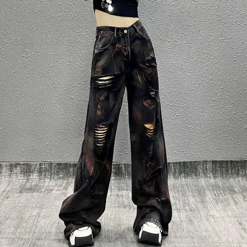 

American Women Ripped Jeans Vintage Cowboy Pants Japanese Style Baggy Punk Denim Trouser Oversize High Street Hip Hop Clothes