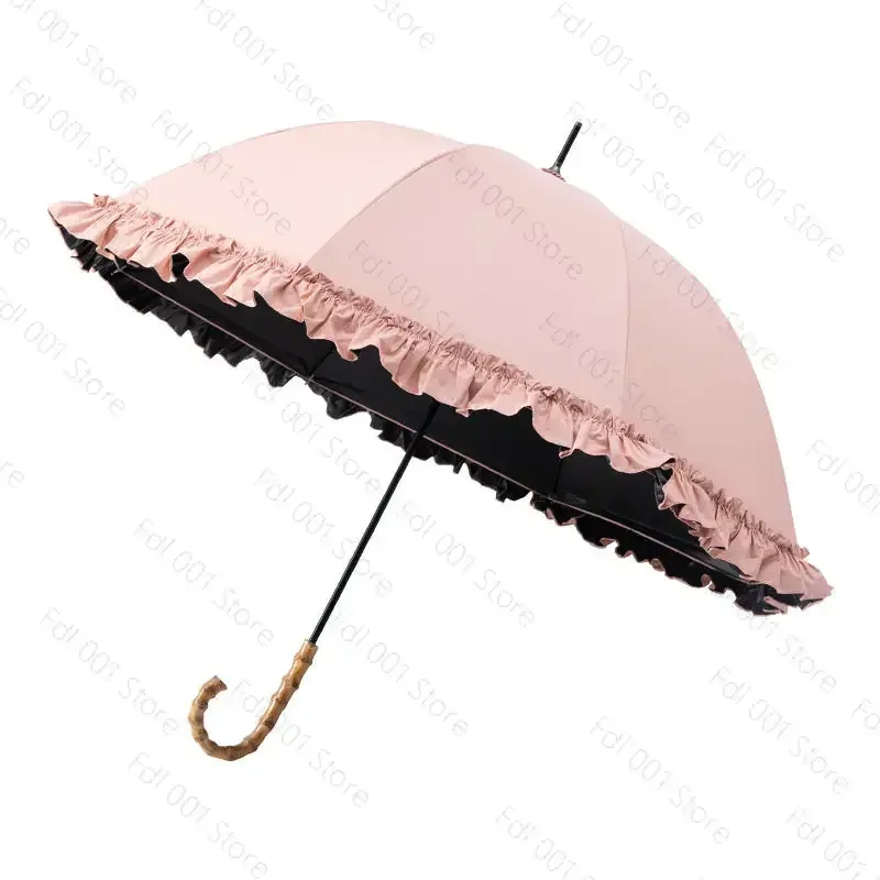 Umbrella Full Fiber Shaft Curved Bamboo Handle Lace Sun Umbrella for Sunshade And Rainproof Daily Use