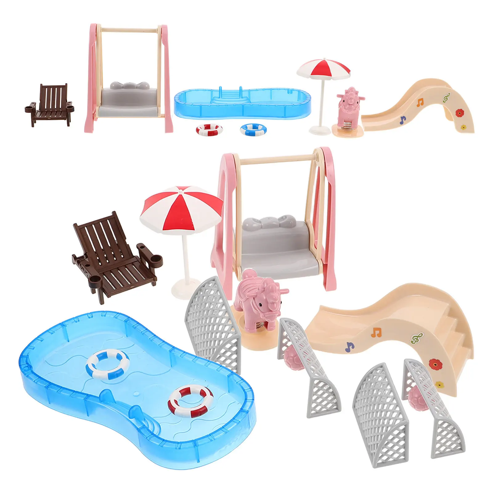

2 set Miniature Dollhouse Pool Set Beach Chairs Amusement Park Accessories Compact Portable Playset For Kids Mini House Decor