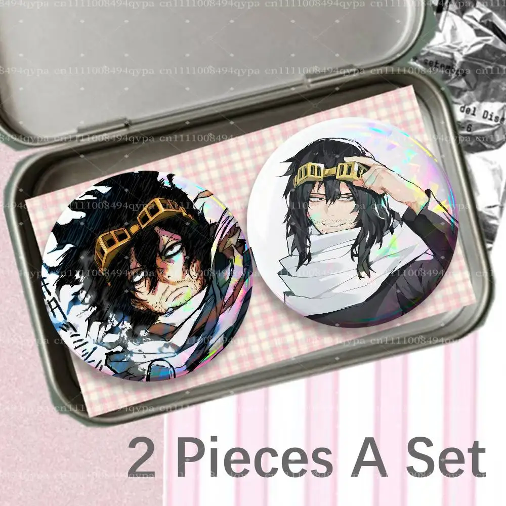 Shota Aizawa MHA My Hero A-Academia 2 Pieces Badge Set Icons Badges Meme Figure Round Tinplate Brooch Bag Clothes Accessories