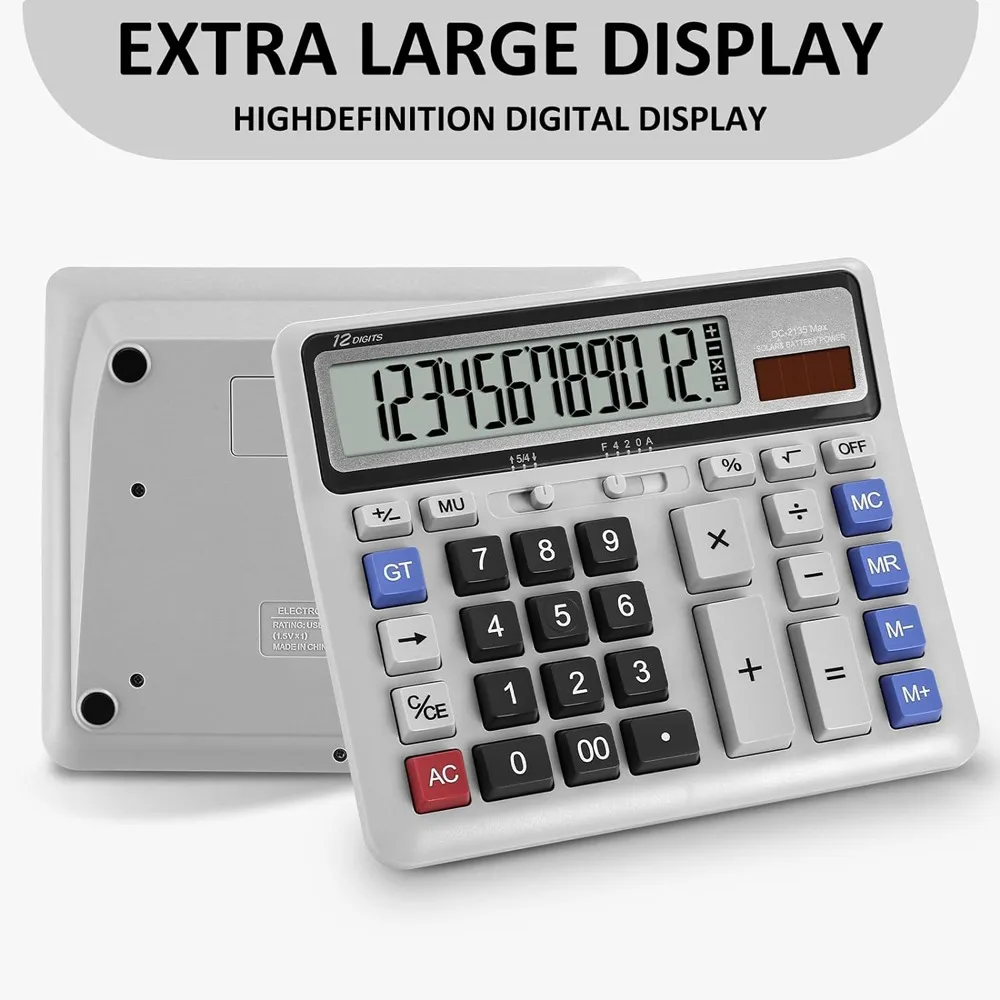 12 Digit Desk Calculator Large Display Big Buttons Desktop Calculator Dual Power Supply Large Screen Office Calculator