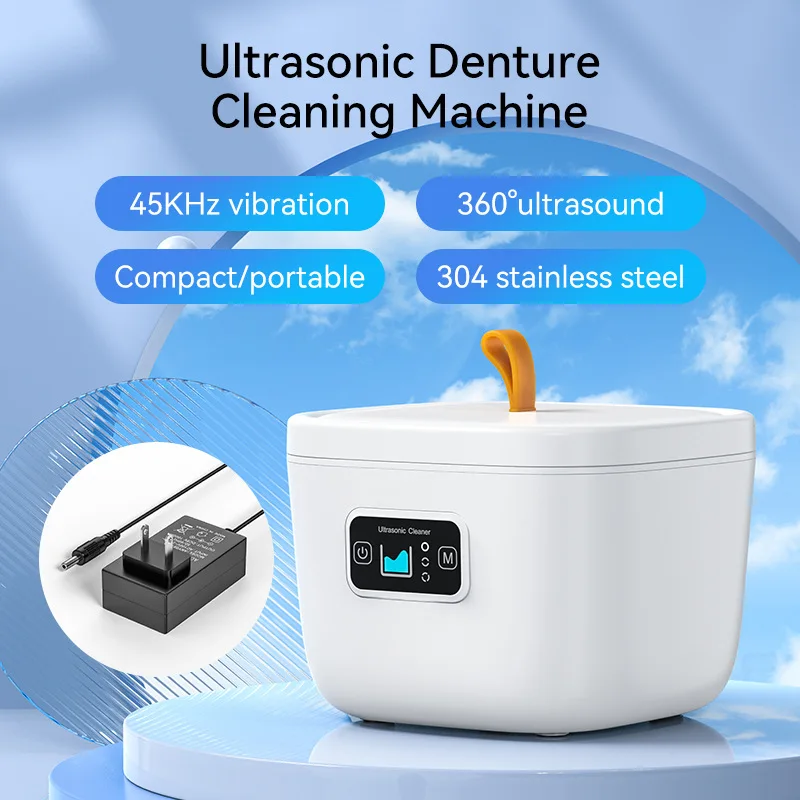 

45kHz Vibration Sonic Denture Cleaning Machine For Coins, Rings, Small Portable 360°All-Round Deep Cleaning False Teeth Retainer