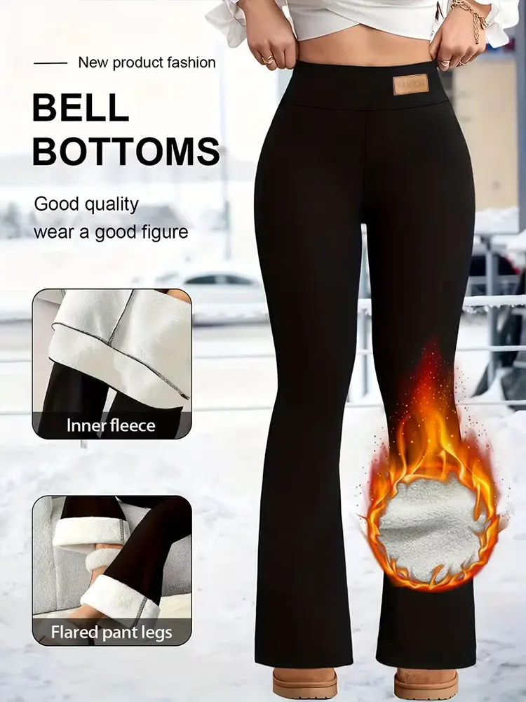 

Женские расклешенные термобрюки с завышенной талией на флисовой подкладке | Мягкие теплые морозостойкие повседневные брюки с флисовой подкладкой | Одежда больших размеров