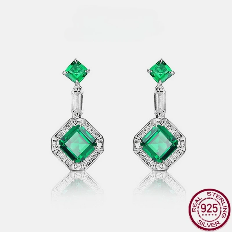 

Новые серьги из чистого серебра S925 с культивированным изумрудом, инкрустированные квадратными серьгами с драгоценными камнями, ретро, благородные европейские и американские свадебные украшения