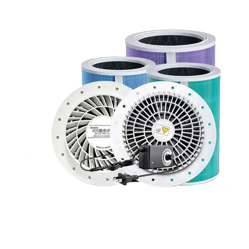Composite Filter Air Purifier Components Kit 20cm Circular Fan with Speed Controller for Dust and Odor Removal
