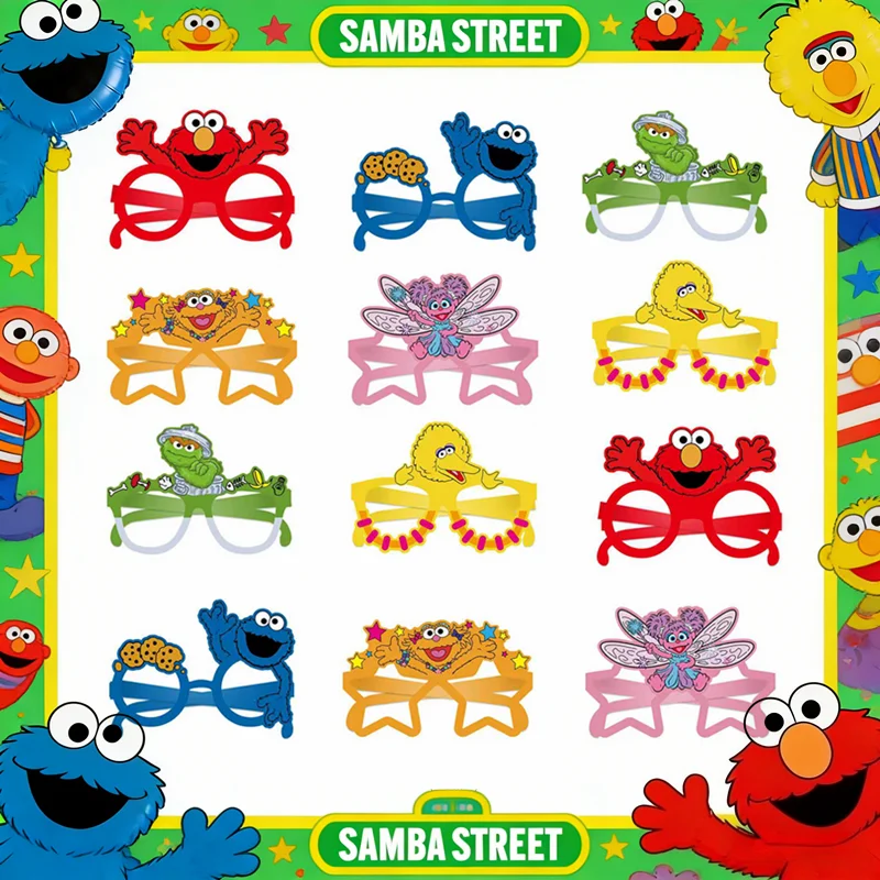 Paquete de 12 Máscaras de Papel para Ojos de Plaza Sésamo, Gafas de Papel de Dibujos Animados para Niños, Recuerdos y Decoraciones para Fiestas de Cumpleaños