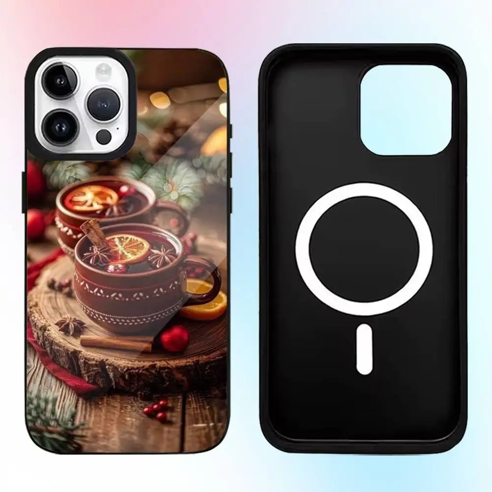 عيد الميلاد الفن الشتاء القهوة حالة الهاتف آيفون 17,16,15,14,13,12,11 زائد، برو ماكس المغناطيسي Magsafe الشحن اللاسلكي