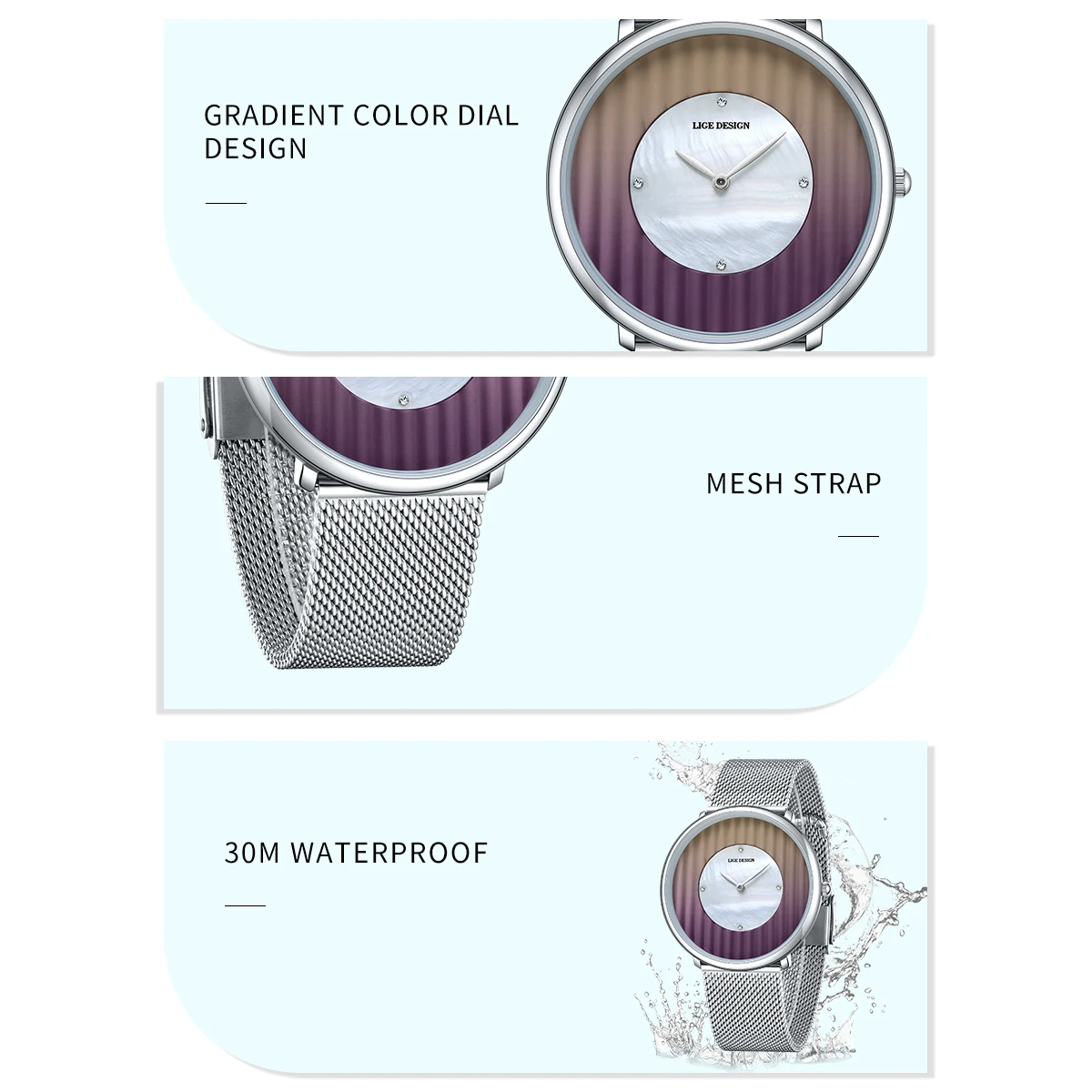 LIGE Mens Watches Top Brand Luxury Waterproof Ultra Thin Classic Mesh Watch Sport Calendar Waterproof Luminous Ladies Watches