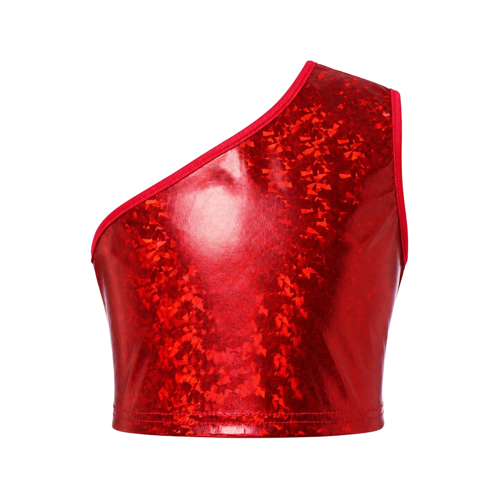 Kinder Jungen Ärmelloses Glänzendes Crop-Top Mädchen Hip-Hop Jazz-Tanz-Oberteil Einschultriges Metallic-Crop-Top Jazz-Tanz-Auftrittskostüm – Detail 28