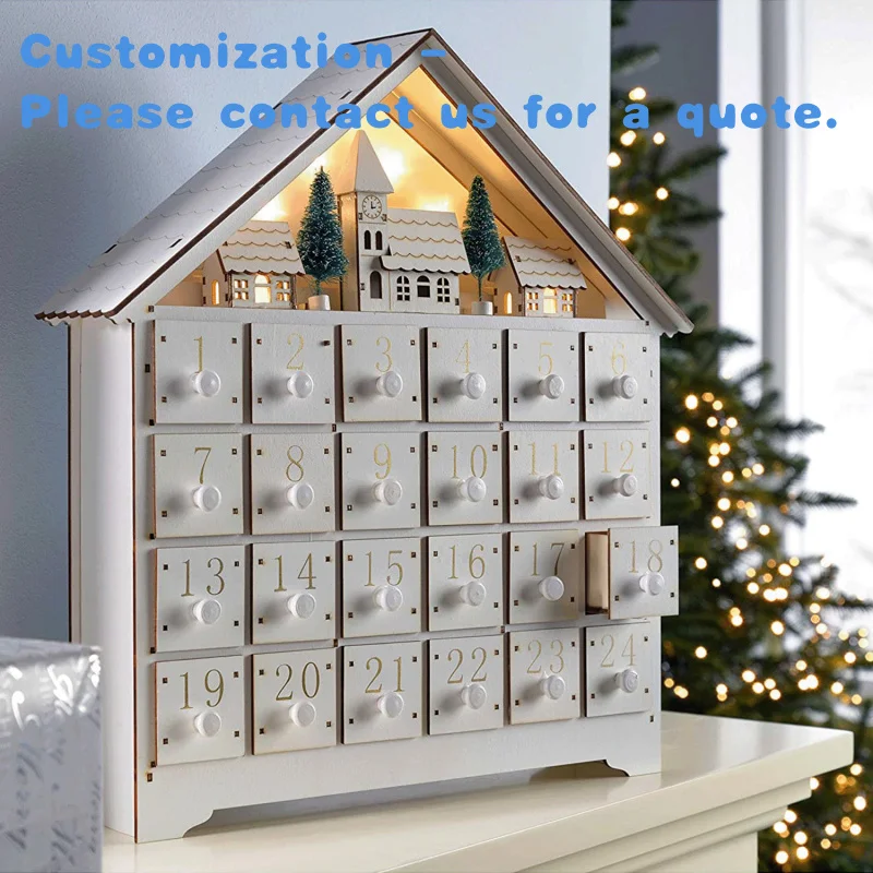 

На заказ.24-дневный светодиодный светодиодный светильник с обратным отсчетом, теплый белый деревянный дом, ночник, украшение для календаря на батарейках