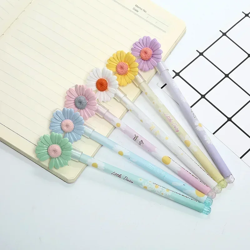 6Pcs Cute Floral Flower Shape Daisy Gel Pen 0.5mm School Office Accessories Student Writing Stationery Colorful Color Random