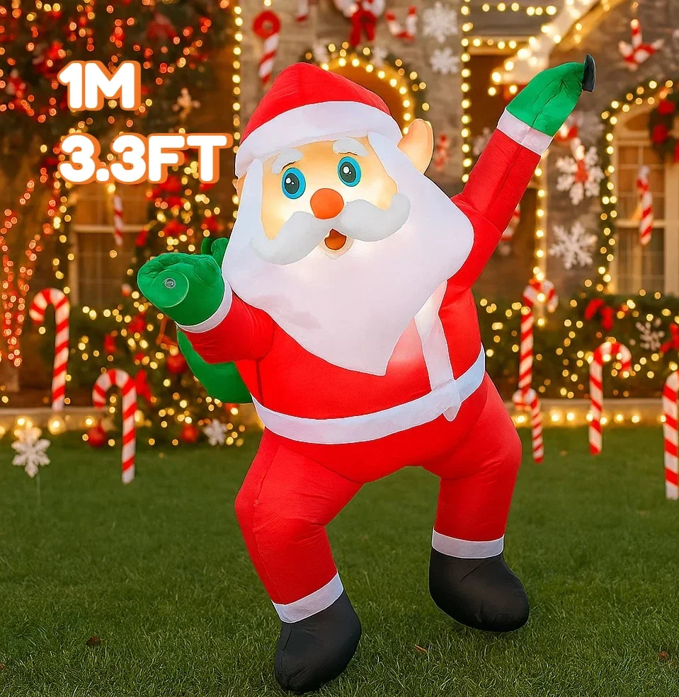 1M/3.3FT Christmas Decorations Inflatable Toy Dabbing Santa Claus Home Yard Xmas Ornaments LED Decor Christmas Outdoor Decor Toy
