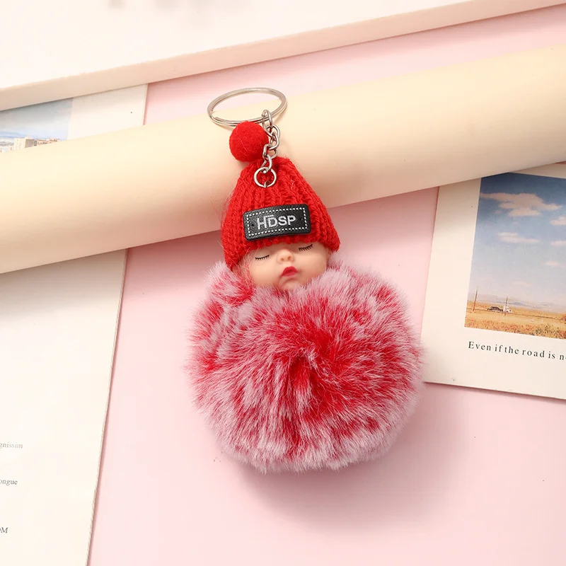 Cute Colorful Fluffy Plush Sleeping Baby Hairball Doll Keychain Pendant Backpack Hangings Decoration Gifts