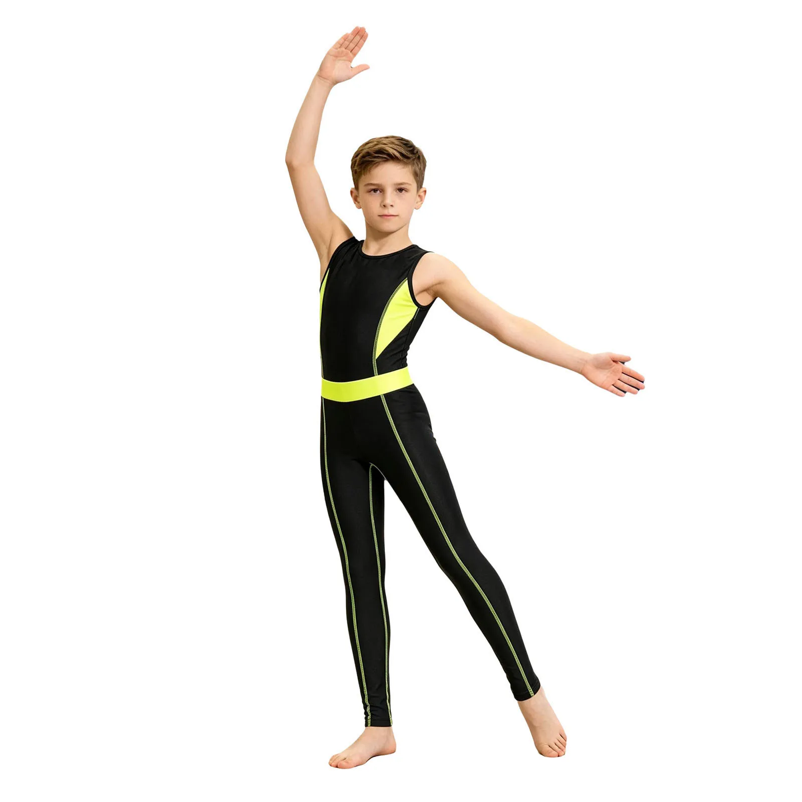 Ärmelloses Gymnastik-Unitard für Jungen, Kinder-Trainingsanzug, dehnbarer Leotard, Tanz-Trainings-Jumpsuit, Ballett-Tanz-Wettkampfkleidung – Detail 20