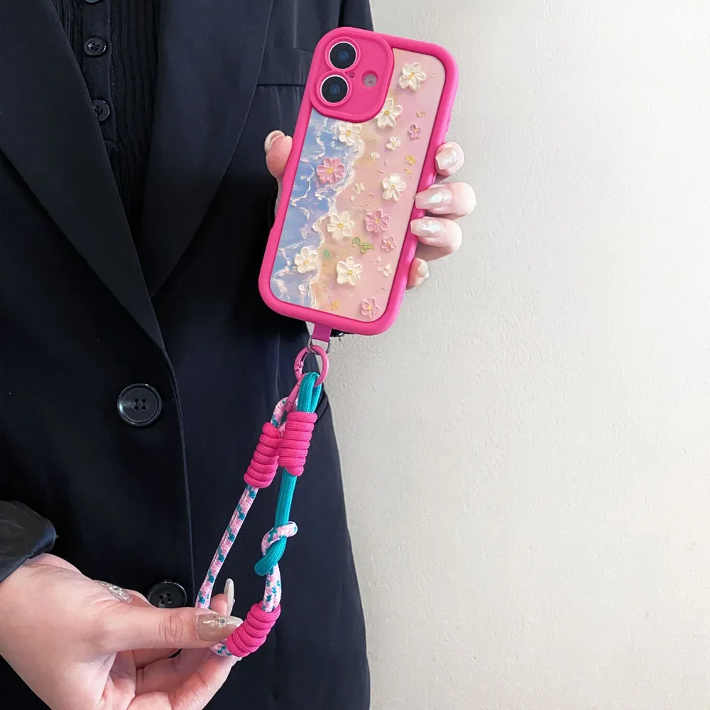 Ypm5Ins زهرة Crossbody الحبل حبل طويل حافظة ForiPhone16 15 14 13 12 11 17 Pro MAX XS Max XR 7 8 Plus غطاء هاتف سلسلة المعصم #5