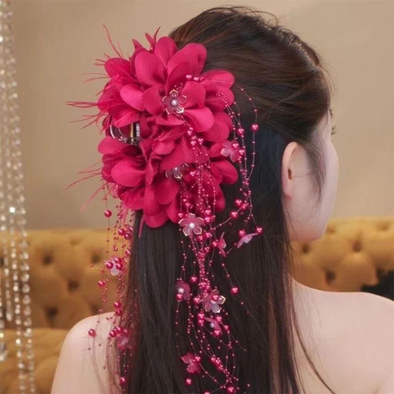 

Окунитесь в восточную элегантность! Заколка для волос с бусинами и кисточкой в виде пиона, стильный аксессуар для любого случая