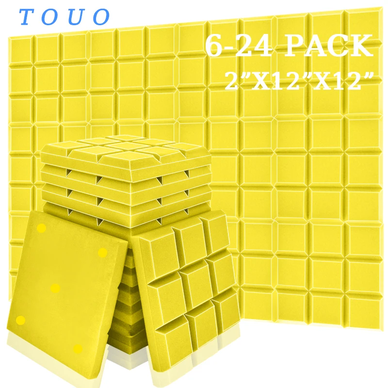 TOUO Beveled Edge Acoustic Foams Studio High Density 6 12 24 Pcs Sound Proof Foam Bedroom Wall Soundproofing Acoustic Treatment