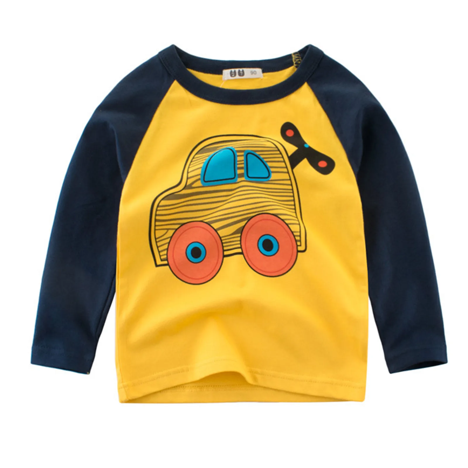 2024 Autumn T Shirt Cartoon Car T-shirt Boys Girls Baby Kids Clothes Cotton Long Sleeve Top for Boy Children's Clothing 1-7 Year