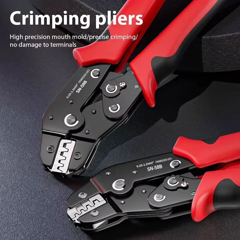 أداة تجعيد أسطوانية مفتوحة غير معزولة SN-58B 23-16 AWG /0.25-1.5mm2، محطات Dupont Molex JST TE ودبابيس EPC PCIE SATA