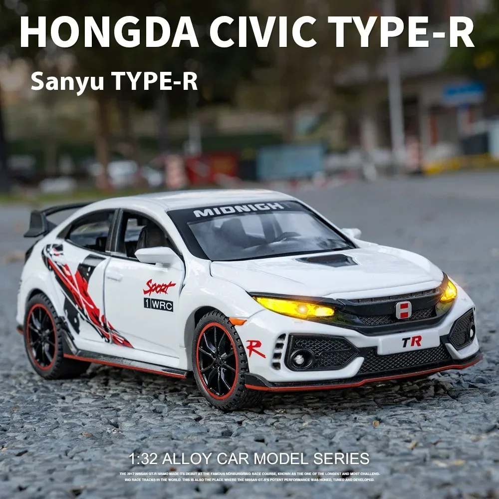 

1/32 Honda Civic Type-R супер модифицированный спортивный автомобиль из сплава металла литая модель автомобиля внутри помещения высокая имитация орнамент звук и фотография подарок