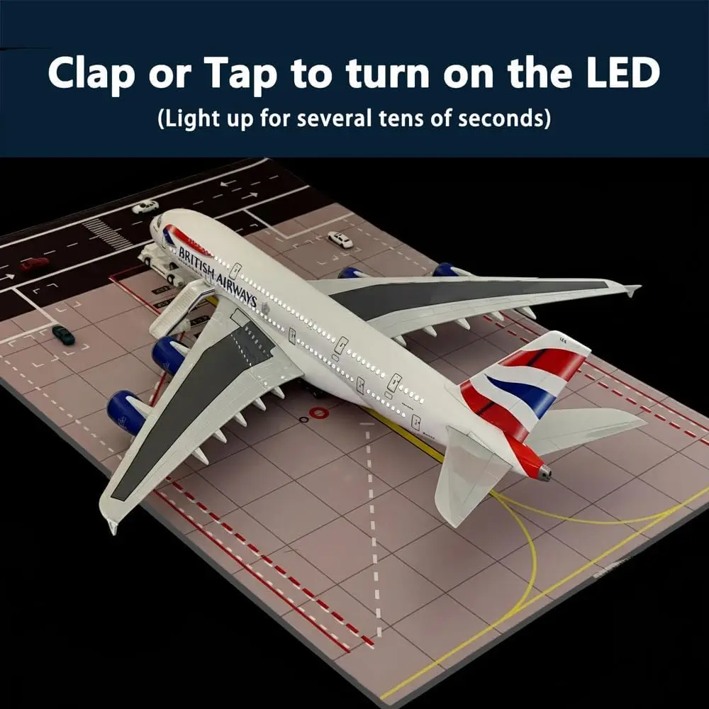 Model A380 47cm British Airways Plane Diecast Resin Aircraft 1/160 Scale With Light & Wheels Home Decor Airplane Ornament