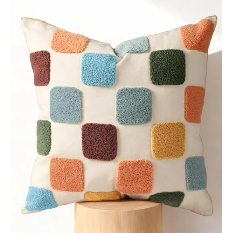 

Embroidered Throw Pillow Cover 18x18 Inch - Modern Geometric Decorative Pillow Cover with Zipper for Sofa Couch Living Room Cha