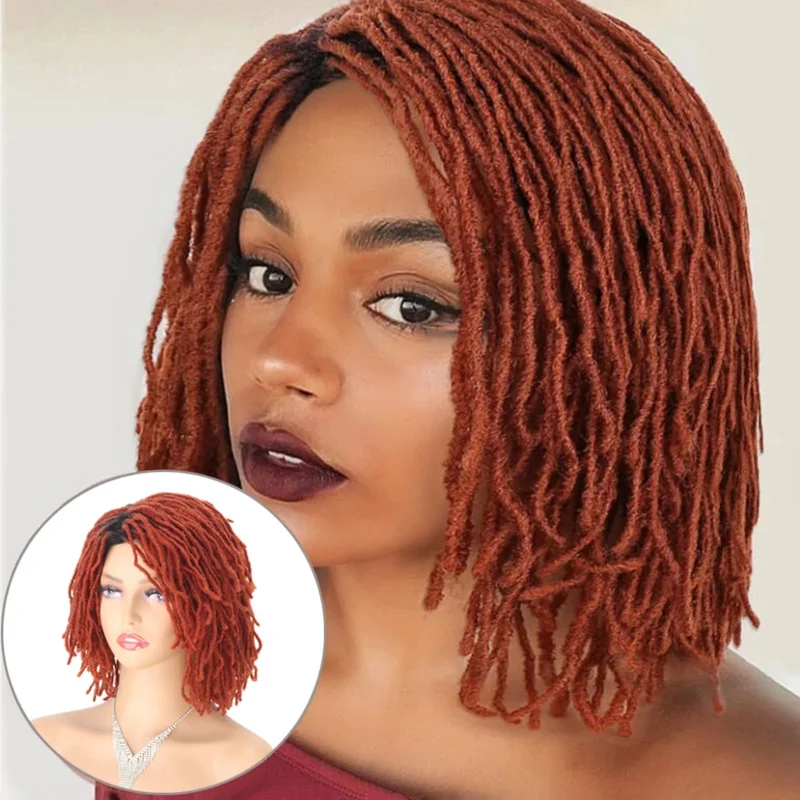 Braided for Women 10inch Ombre Black Blonde Curly Dreadlock Wig Synthetic African Faux Locs Crochet Twist Hair Short Wigs