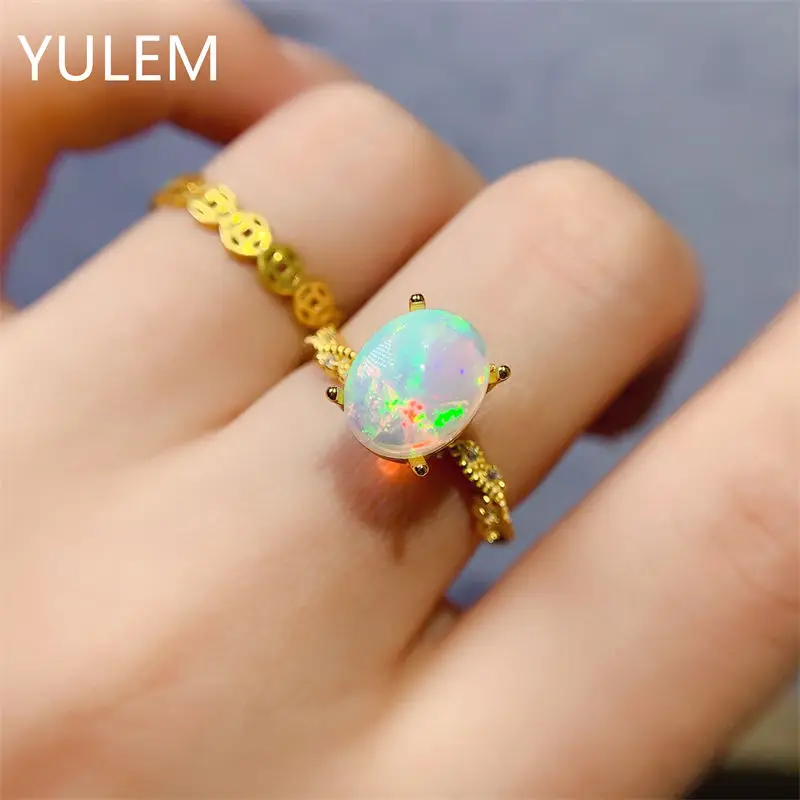 Natural Oval 8*10mm Opal Women's Ring Colorful October Birthstones 925 Sterling Silver Fine Jewelry for Engagement Gifts - view 4