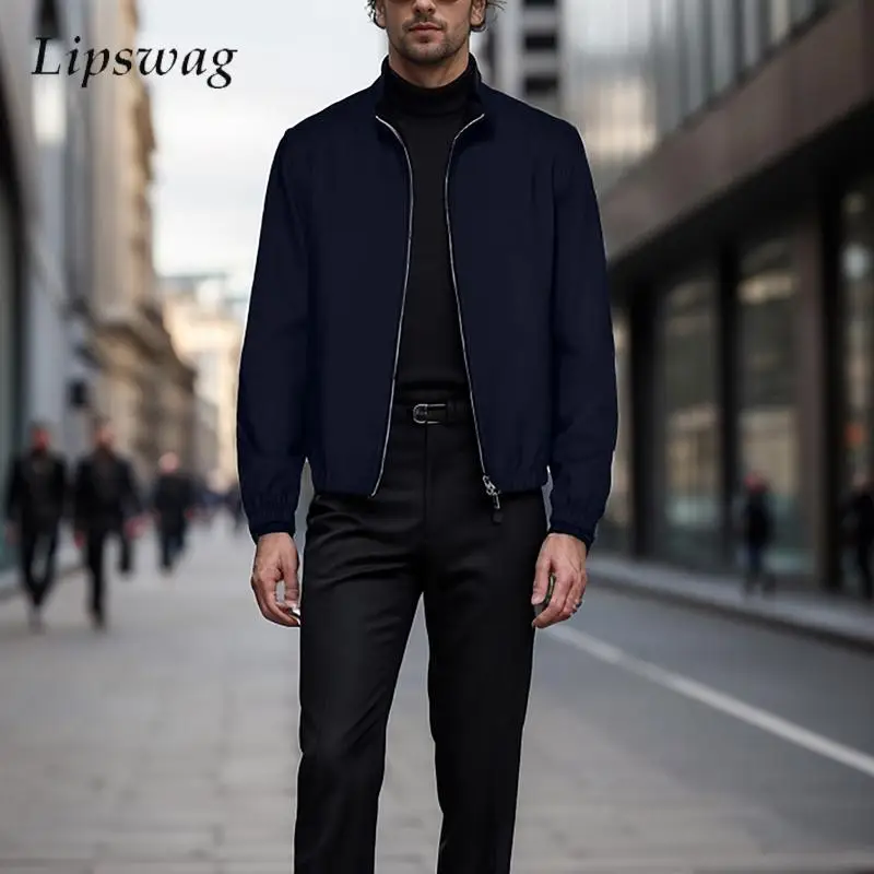 Fashionable Mens Jacket Coat 2025 Spring Casual Long Sleeve Slim Fit Outerwear Men Clothes Vintage Stand Collar Zip-up Jackets