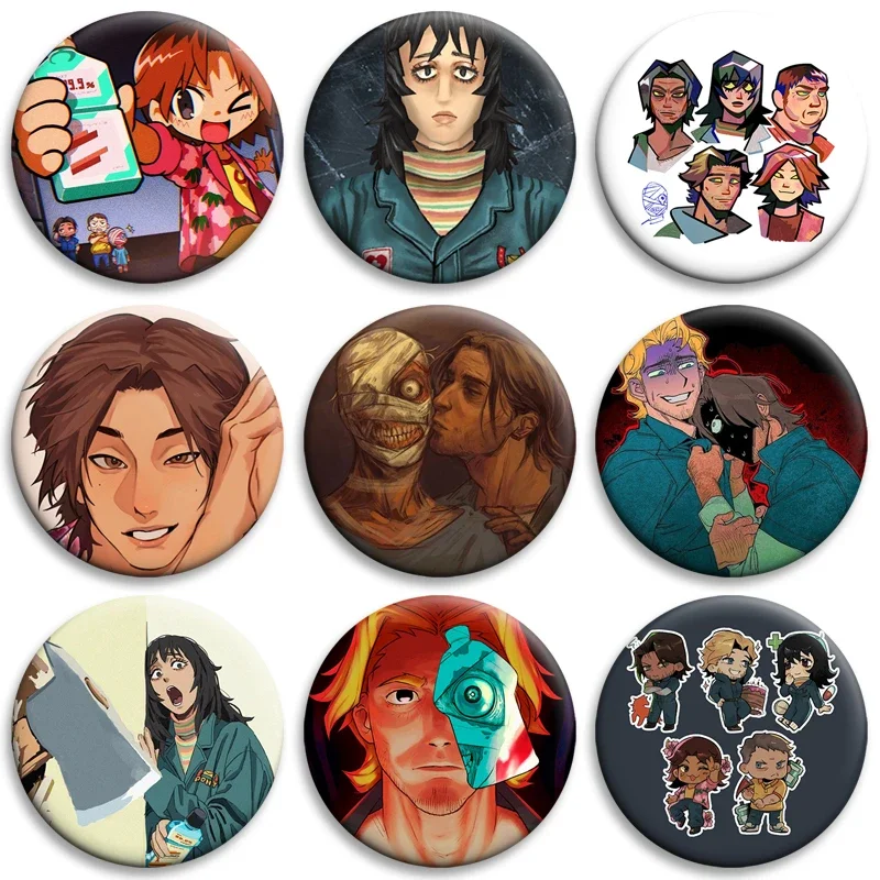 Hot Horror Game Mouthwash Anya Soft Button Pin Jimmy Curly Creative Brooch Metal Badge for Bag Clothes Decor Gamer Collect Gifts