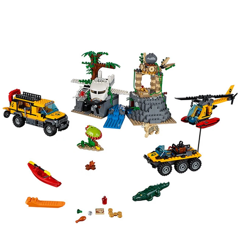 Adventure Series Jungle Adventure Base Exploration Car Helicopter Creative Building Blocks Children\'s puzzle Toys For Kids Gifts