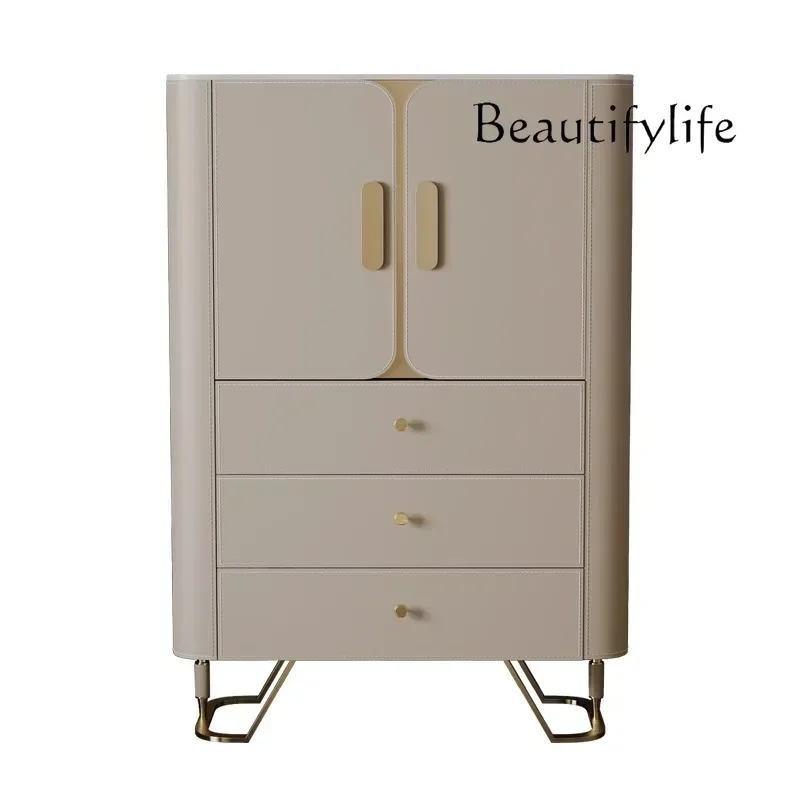 N40 Light luxury sofa side cabinet simple modern home living room rock slab side dining side cabinet saddle leather locker