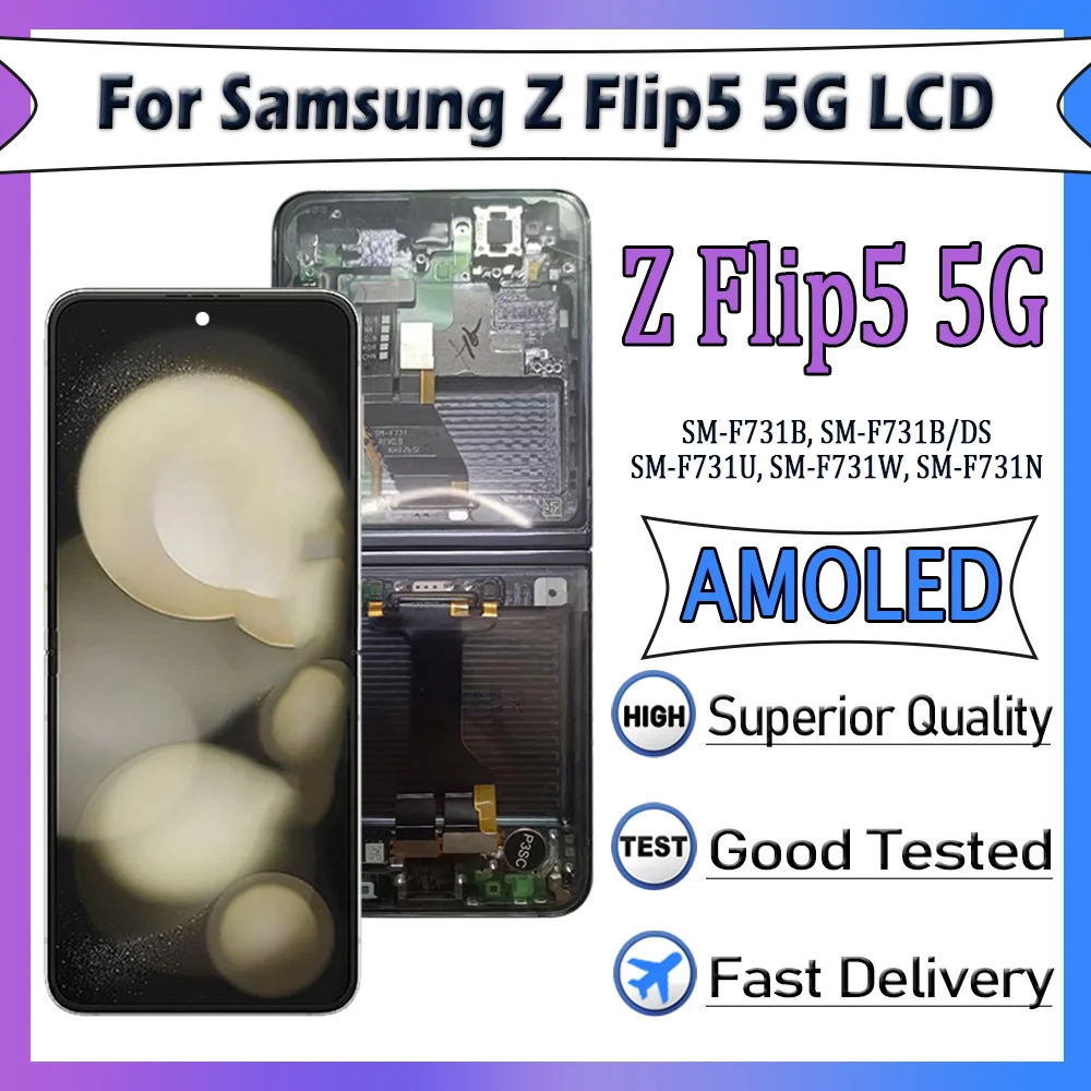 Super AMOLED For Samsung Galaxy Z Flip5 LCD SM-F731B SM-F731U Display Touch Screen Assembly For Samsung Z Flip 5 5G F731 LCD