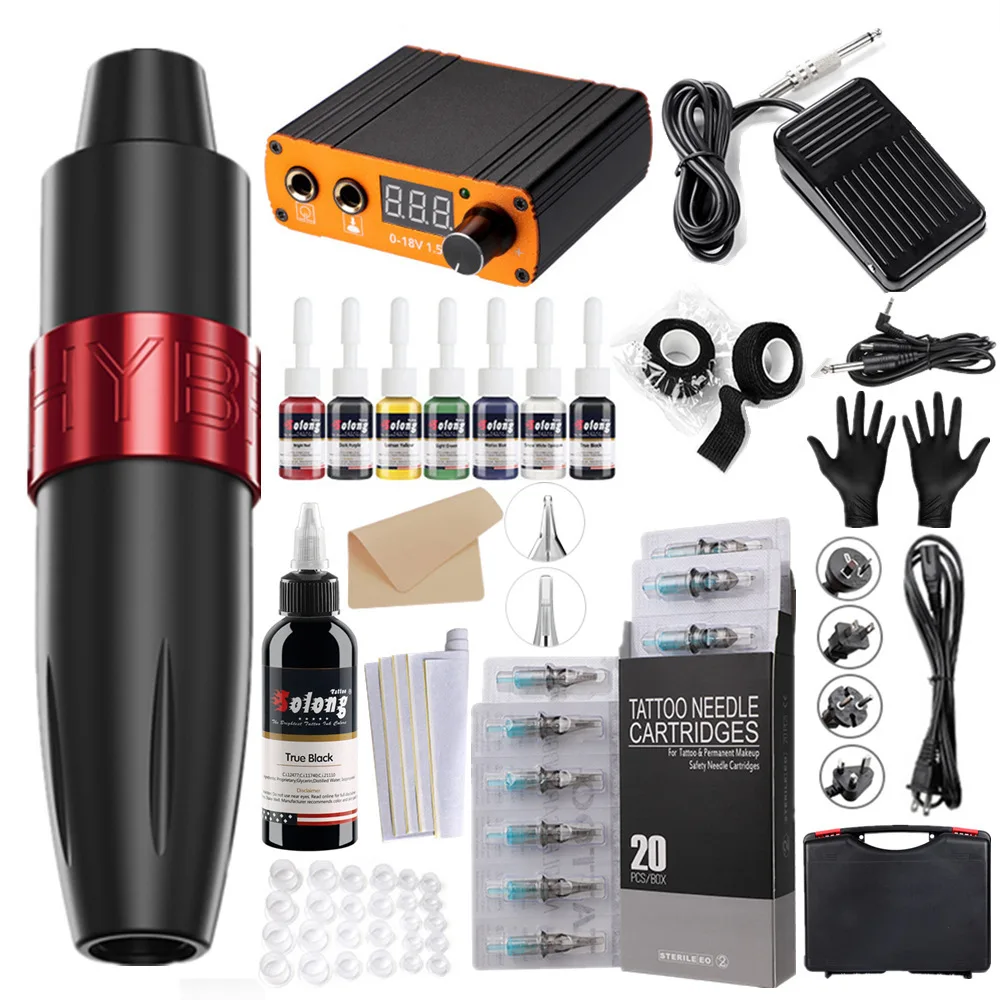 

Tattoo set Professional Hybrid Catridge Machine Motor Lining & Shading Tattoo Quiet & Stable Speed easy to use kit free shipping