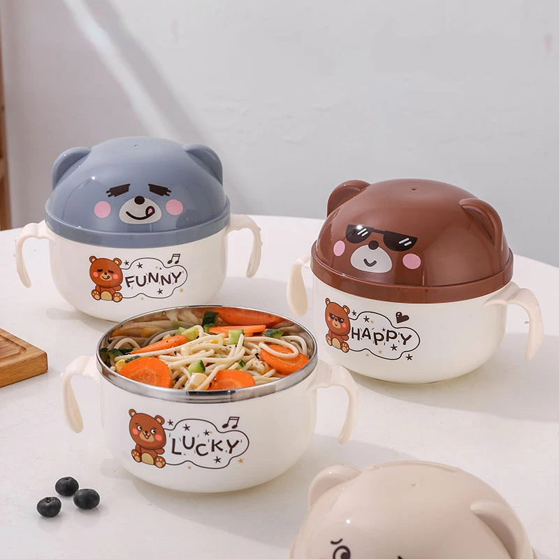 Instant Noodle Bowl with Lid Stainless Steel Cute Bento Box Girl Heart-shaped Dormitory Instant Noodle Bowl and Chopsticks Set