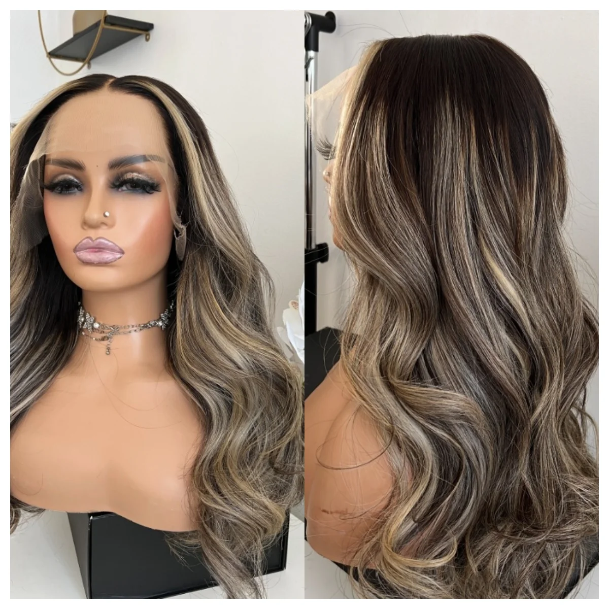 

Средняя часть Свободные волнистые парики Длинный пепельно-коричневый волнистый парик для женщин Натуральный омбре Коричневый синтетический термостойкий парик из волокна Ежедневный парик