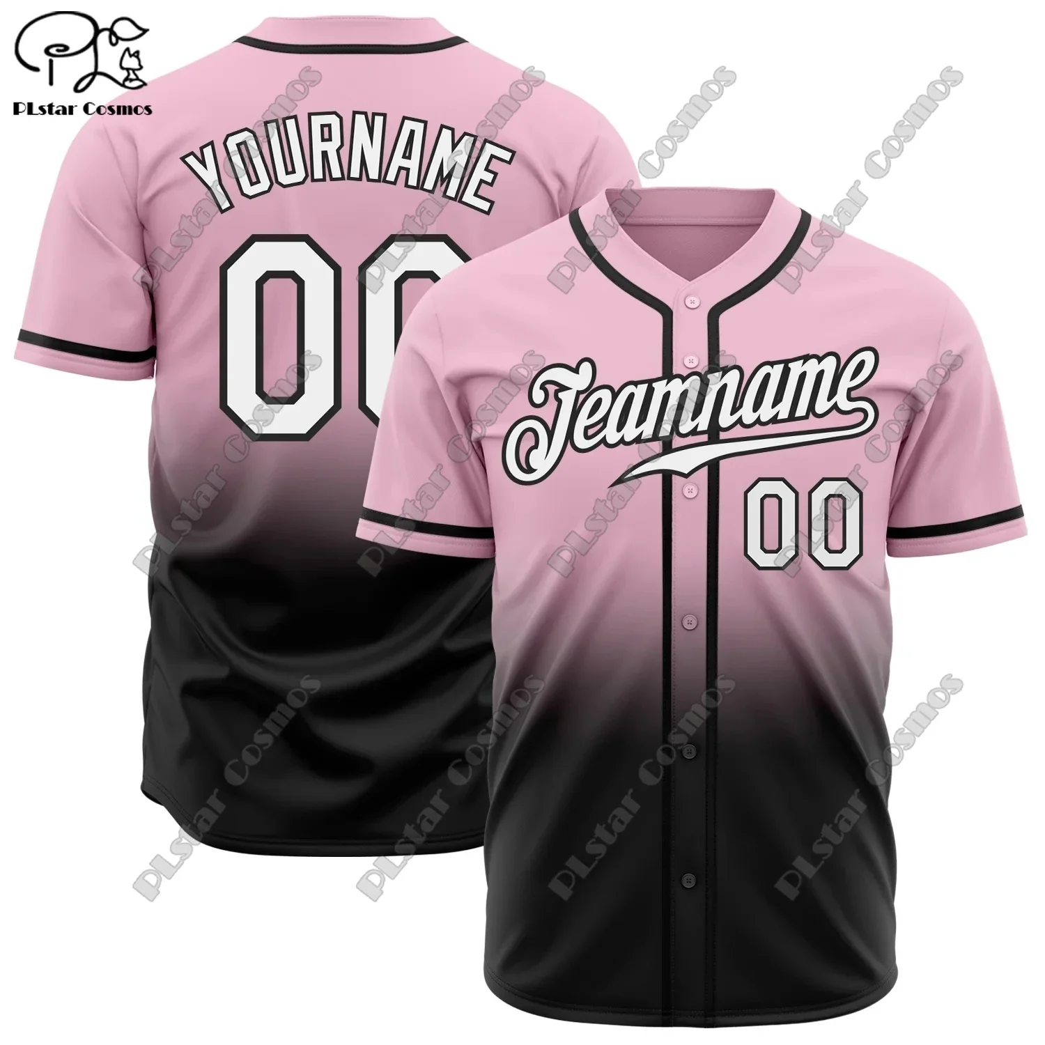 PLSTAR COSMOS Baseball Shirt Custom Name 3D Printing Gradient Fade Summer Loose Slim Fit Unisex Rainbow Black Collection image 5